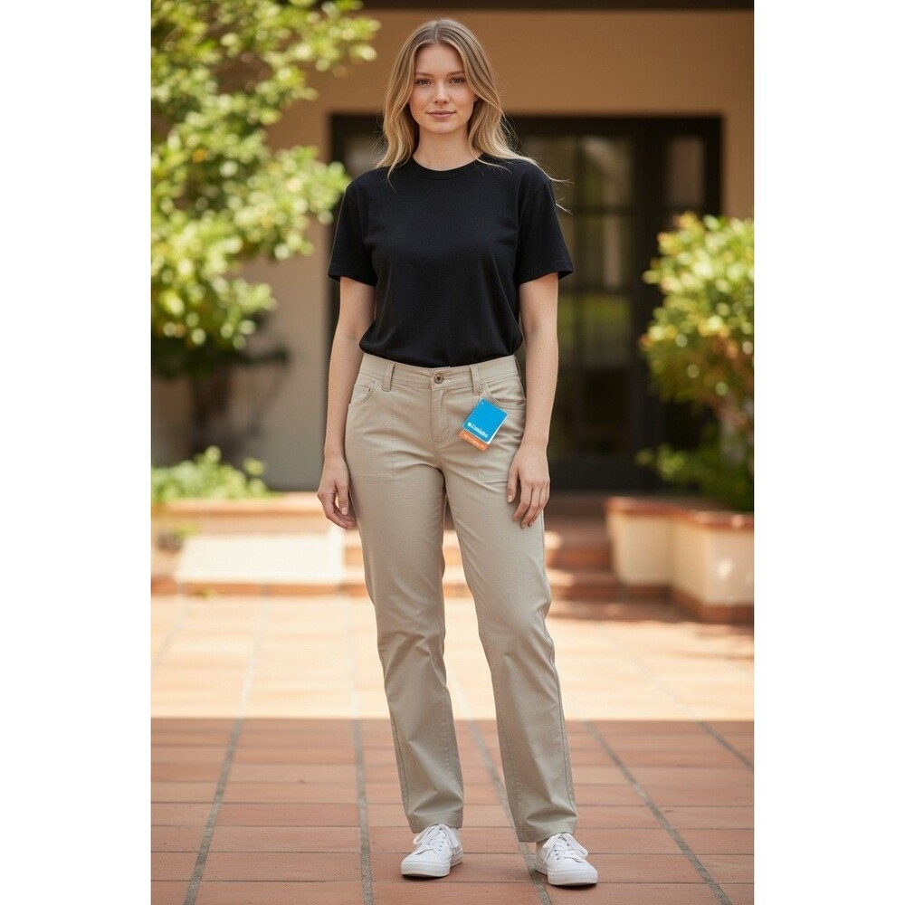 Columbia Willowdale Full Leg Pants Womens Size 14 Khaki Omni Shade SPF 15